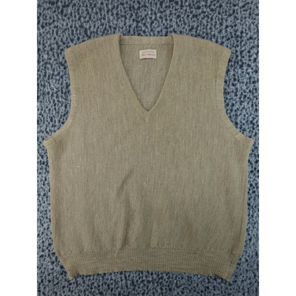 Pure Alpaca Sweater Vest Mens L Tan Good‎ Vintage V-Neck 100% Alpaca Knit